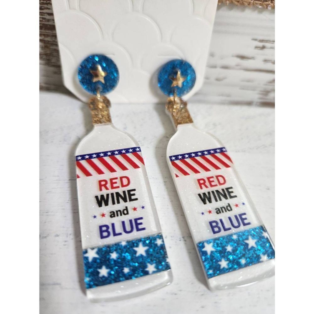 Red, white and blue liquor bottle earrings